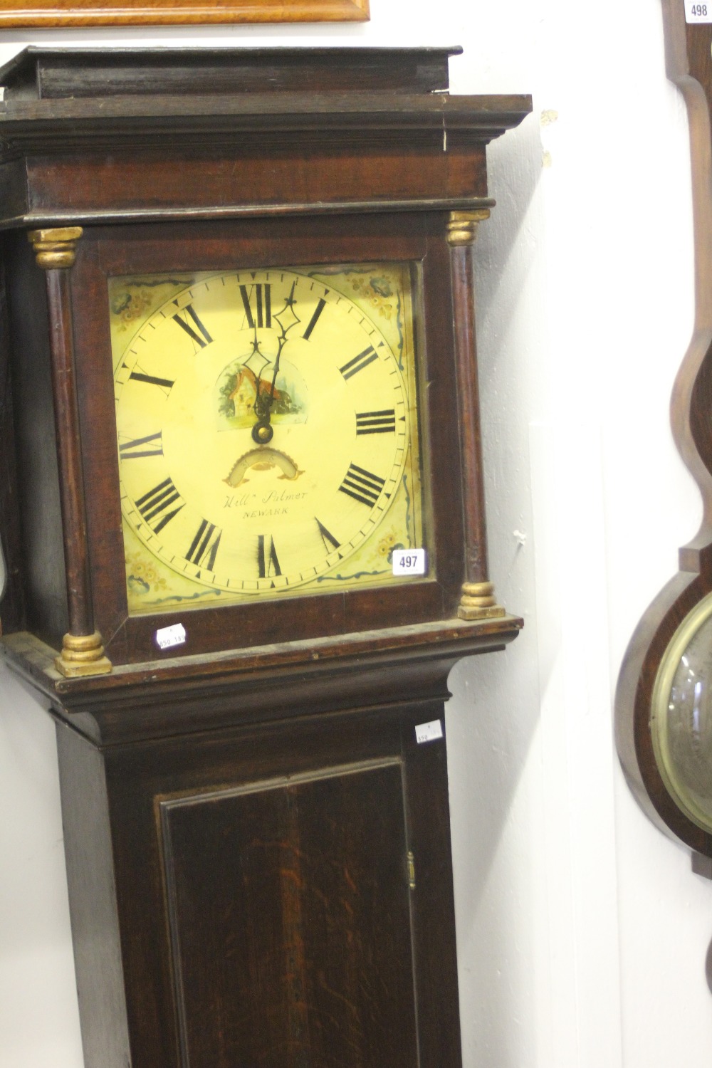 Clocks: Oak 30 hour longcase Will Palmer of Newark, painted face, 74ins. with 11ins. dial.