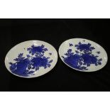 19th cent. Japanese Ceramics: Blue & white chargers chrysanthemums in garden and stylised Mt.