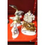 20th cent. Ceramics: Sitzendorf figurine "Eagles", "Stag and Doe", "Seated Girl Feeding Birds"