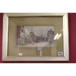 M.S Hildick 1906: Watercolour, "Village study with Children". Framed and glazed 10¼ins. x 6ins.