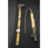Early 20th cent. Colonial fly swat, inlaid with exotic wood, plus another tribal hardwood