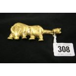 Oriental: Gilt belt fastener taking the form of a buffalo like mythical creature.