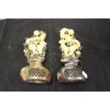 20th cent. Oriental soapstone carvings of figurines x 2, 8ins.