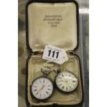 Watches: White metal Swiss marks, ladies pendant, white & gilt enamel faced, one signed F. Rotig -