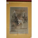 Judy Boyt pastel "Study of Calves in a Barn" signed lower left, framed and glazed. 12" x 18½".