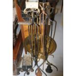 Ironwork Flower Arranging: Collection including flower troughs/stands, brass tray, cast iron door