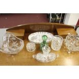 20th cent. Cut glass including a cut & acid etched posy basket 11½ins. wide, 11ins. high, a fruit