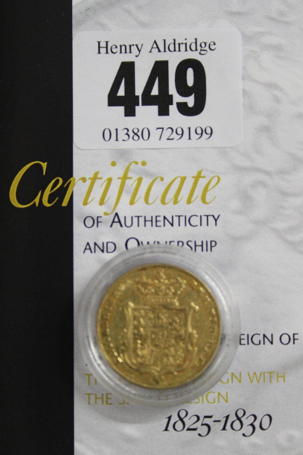 Gold Coins: Sovereign George IV 1827 shield back circulated, with presentation box and information