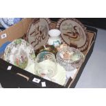 20th cent. Ceramics and Glassware: Spode Byron sandwich plates, Fenton wall pocket, a German wall