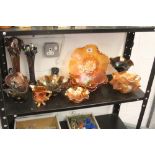 20th cent. Glassware: Carnival glass autumn acorns bowl, Imperial pansy bronze bowl, marigold