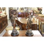 20th cent. Neo classical spelter figures, signed Moreau - a pair. 22ins.