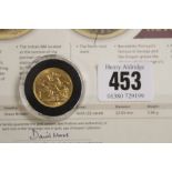 Gold Sovereign: George V 1912 Perth, Australia. Mint with fact sheet.