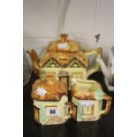 20th cent. Ceramics: Peranporth Pottery Co. Cottage Ware teapot, milk jug, sugar bowl and cover.