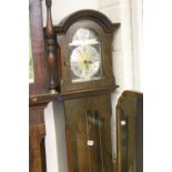 20th cent. Clocks: Walnut veneer Grandmother clock, German manufacture.