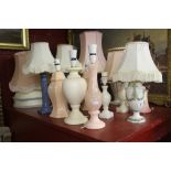 20th cent. Table lamps and shades. (12).