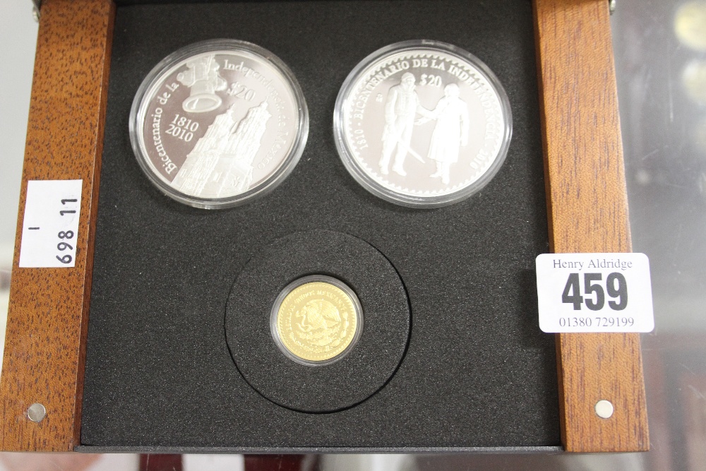 Numismatics: Mexico Independence 2010. 2 x Proof set Gold Libertad and Silver Dollar. Boxed set,