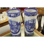 20th cent. Blue and white ironstone style umbrella stands 17½ins. - a pair.