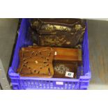 19th/20th cent. Treen: Oriental Japanned trinket box a/f. plus Indonesian hardwood trinket box and