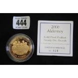 Gold Coins: Royal Mint proof Piedfort £25, Alderney, HRH Queen Mother Centenary 2000, 79.88g.