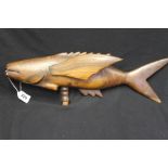 Pitcairn Islands/Oceania: Early 20th cent. Mira wood tribal flying fish carving, one wing removed