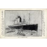 R.M.S. TITANIC: Carpathia postcard 'Rescuing survivors from Titanic'. Artist's impression black