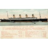 R.M.S. TITANIC: Rare unused pre-sinking coloured postcard of Titanic with statistics below; reads '