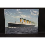 R.M.S. TITANIC: Keith Campbell oil on board of Titanic at sea, signed bottom right and dated 1979, a