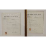 R.M.S. QUEEN MARY: Unusual pair of builders receipts on John Brown & Co. Stationery to Cunard, dated