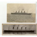 R.M.S. OLYMPIC: The New White Star Liner Olympic real photo bookpost mounted on card plus a period