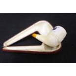 WHITE STAR LINE: Pre-war Meerschaum pipe with amber stem depicting a four funnel liner, probably