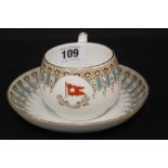 WHITE STAR LINE: First Class wisteria cup and saucer, with hairline crack to both.
