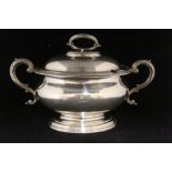 OCEAN LINER: Collins & Co. silver plated soup tureen and lid with engraved White Star house flag.