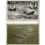 R.M.S. TITANIC: Period artists postcards 'Wreck of S.S Titanic', April 1912 showing Titanic