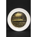 R.M.S. TITANIC: Post-disaster commemorative plate depicting the ill-fated liner at sea. 9¾ins.