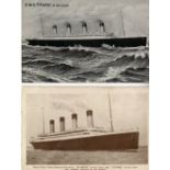 R.M.S. TITANIC: Pre-sinking postcard of 'R.M.S. Titanic in mid-ocean'. In rough sea, Titanic had