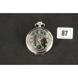 WHITE STAR LINE: Unusual Hoffritz white metal pocket watch, black face embellished with a discreet