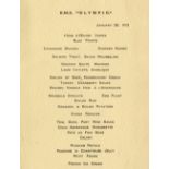 R.M.S. OLYMPIC: Rare First Class à la carte restaurant menu January 28th 1912. Stand-up folding menu