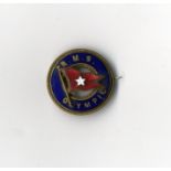 WHITE STAR LINE: R.M.S. Olympic pin badge in the shape of a life-ring, blue enamel with red