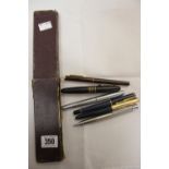 Pens: Sheaffer fountain pen imperial oblique nib in brushed steel, Bravo brushed steel ball point,