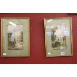 Tom Dudley 1857-1935: Watercolours "Fontaine Abbey" and "The Marmion Tower" - a pair. Framed and