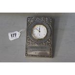 Clocks: White metal advertising desk clock, LIP 8 day movement, white enamel face, engraved CHATEL -