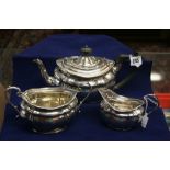 Hallmarked Silver: Georgian style teaset, ebony handle and finial, London 1917/18 possible maker