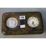 Late 19th/early 20th cent. Travelling clock/barometer in leather case. Retail Edwards & Sons,