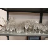 20th cent. Glassware: Decanters, champagne flutes and assorted wine and sherry glasses including