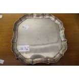 Hallmarked Silver: Salver gadrooned edge of 4 supports, Birmingham marks 1937 inscribed to Miss