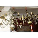 Lighting: Chandelier, ten branch lights brushed metal winged finial 25ins. and 33ins. (2). All