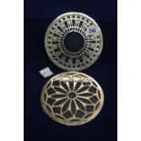 Hallmarked Silver: Coasters, clear glass base with pierced work of organic design overlay,