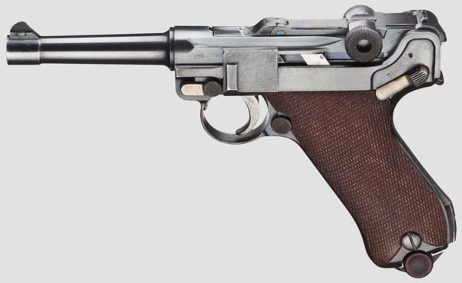 Parabellum Mod. 1923, DWM, Polizei, Basel, mit Tasche Kal. 9 mm Para, Nr. 75170. Nummerngleich.