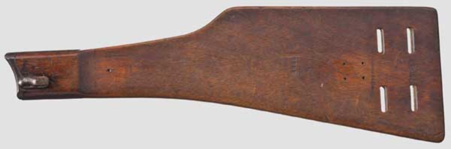 Originales Anschlagbrett zur langen Pistole 08 Brett aus dunklem Nussholz mit Trage- und