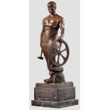 Bronzefigur, datiert 1926 Patinierte Bronze. Darstellung eines Schmiedes mit umgebundener Schürze